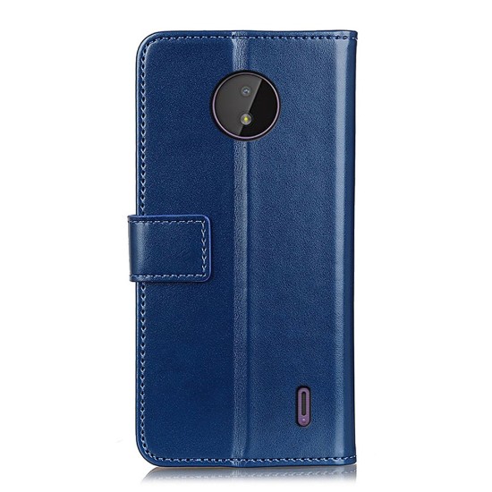 Smooth Surface Wallet Stand Leather Book Case priekš Nokia C20 - Zils - sāniski atverams maciņš ar magnētu un stendu