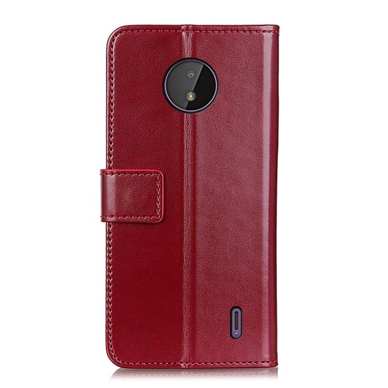 Smooth Surface Wallet Stand Leather Book Case priekš Nokia C20 - Sarkans - sāniski atverams maciņš ar magnētu un stendu