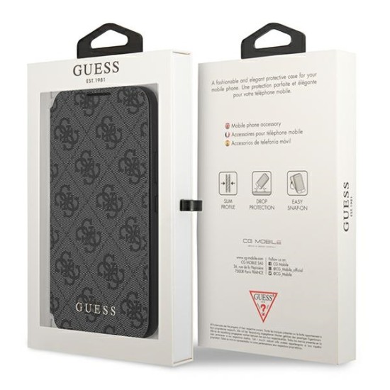 Guess 4G Metal Gold Logo Collection Book Case GUBKS22SG4GFGR priekš Samsung Galaxy S22 5G S901 - Pelēks - mākslīgās ādas sāniski atverams maciņš