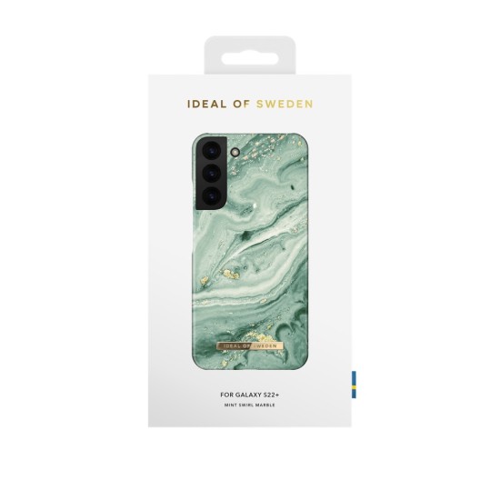 iDeal of Sweden Fashion SS21 Back Case priekš Samsung Galaxy S22 Plus 5G S906 - Mint Swirl Marble - plastikāta aizmugures apvalks ar iebūvētu metālisku plāksni / bampers-vāciņš