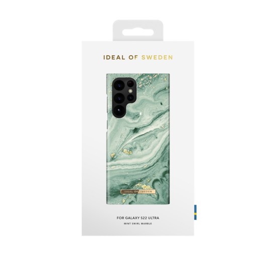 iDeal of Sweden Fashion SS21 Back Case priekš Samsung Galaxy S22 Ultra 5G S908 - Mint Swirl Marble - plastikāta aizmugures apvalks ar iebūvētu metālisku plāksni / bampers-vāciņš