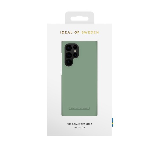 iDeal of Sweden Seamless SS22 Back Case priekš Samsung Galaxy S22 Ultra 5G S908 - Sage Green - ciets silikona aizmugures apvalks ar iebūvētu metālisku plāksni / bampers-vāciņš