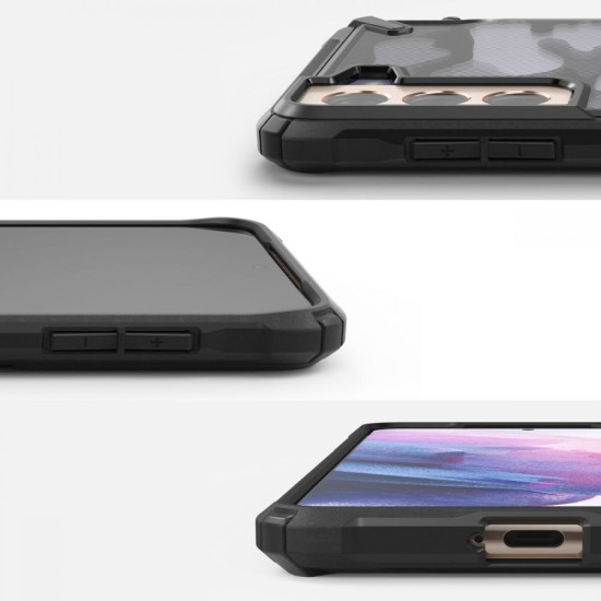 Ringke Fusion X Series Back Case priekš Samsung Galaxy S22 Plus 5G S906 - Kamuflāža / Melns - triecienizturīgs silikona-plastikāta aizmugures apvalks / bampers-vāciņš