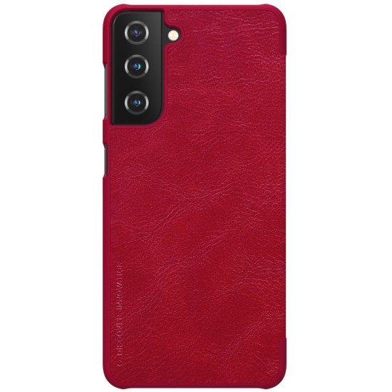 NILLKIN Qin Pro Series Card Holder Leather Flip Case priekš Samsung Galaxy S22 5G S901 - Sarkans - sāniski atverams maciņš