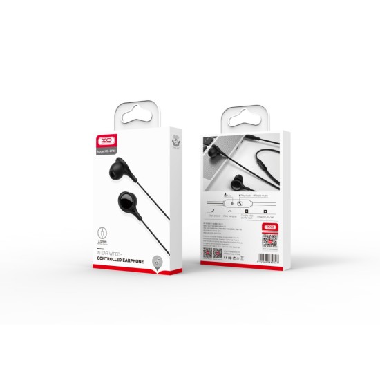XO EP46 Wired Stereo Earphones with Remote, Mic and Noise cancelling jack 3.5mm - Черные - Универсальные стерео наушники с микрофоном, пультом и шумоподавлением