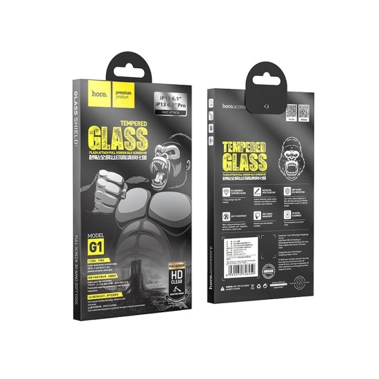 Hoco Aluminia Silica HD Flash Full Glue Tempered Glass screen protector priekš Apple iPhone 13 Pro Max / 14 Plus - Melns - Ekrāna Aizsargstikls / Bruņota Stikla Aizsargplēve