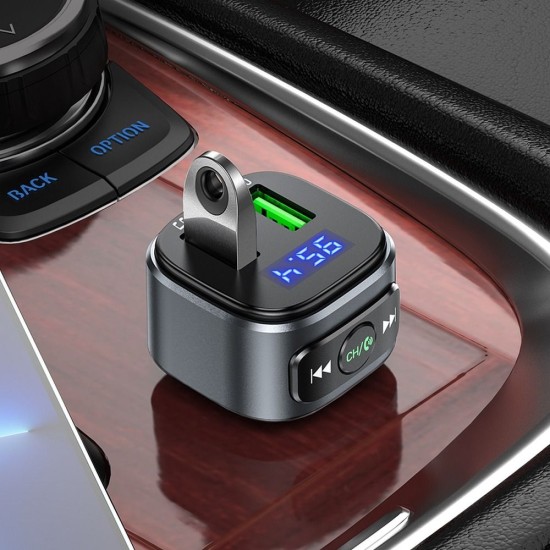 Hoco E67 Car Charger 18W QC / Wireless FM Transmitter ar Bluetooth V5.0 JL 12/24V 2xUSB - USB FM Transmitteris un auto lādētājs, MP3 Audio atskaņotājs