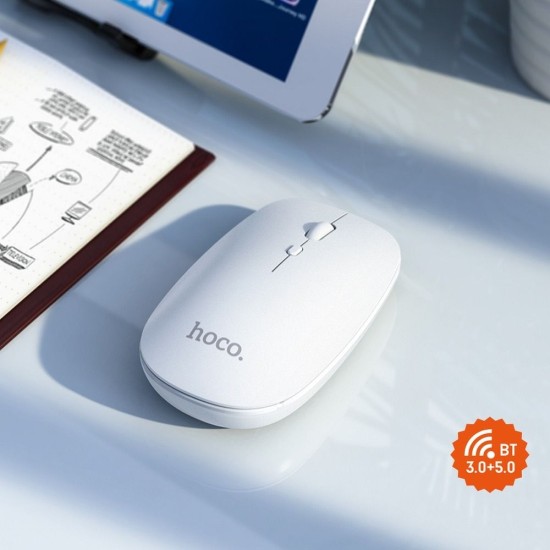 Hoco (GM15) Business Dual Channel Wireless / Bluetooth (3.0/5.0) Optical Mouse 2.4G / 1600 DPI - Balta - Bezvadu datorpele