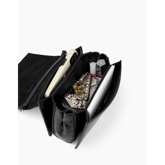 iDeal of Sweden SS21 Leia Trio Compartment Bag - Jet Black Croco - sieviešu rokassoma / pleca soma