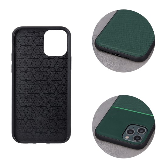 Elegance Back Case Built-in Metal Sheet priekš Apple iPhone 12 / 12 Pro - Tumši Zaļš - mākslīgās ādas aizmugures apvalks ar iebūvētu metālisku plāksni