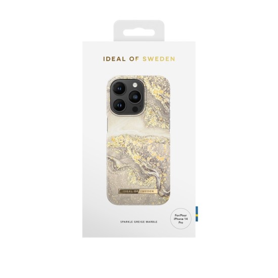 iDeal of Sweden Fashion SS19 Back Case priekš Apple iPhone 14 Pro - Sparkle Greige Marble - plastikāta aizmugures apvalks ar iebūvētu metālisku plāksni / bampers-vāciņš