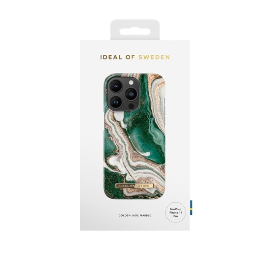 iDeal of Sweden Fashion AW18 Back Case priekš Apple iPhone 14 Pro - Golden Jade Marble - plastikāta aizmugures apvalks ar iebūvētu metālisku plāksni / bampers-vāciņš