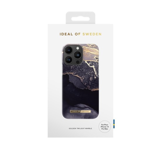 iDeal of Sweden Fashion AW21 Back Case priekš Apple iPhone 14 Pro Max - Golden Twilight Marble - plastikāta aizmugures apvalks ar iebūvētu metālisku plāksni / bampers-vāciņš