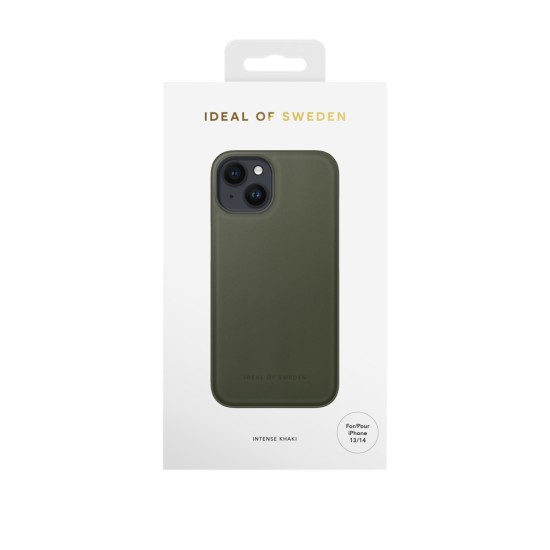 iDeal of Sweden Atelier AW21 Back Case priekš Apple iPhone 14 - Intense Khaki - mākslīgās ādas aizmugures apvalks ar iebūvētu metālisku plāksni / bampers-vāciņš