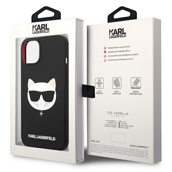 Karl Lagerfeld Silicone Choupette MagSafe series Back Case KLHMP14SSLCHBK priekš Apple iPhone 14 - Melns - silikona aizmugures apvalks / bampers-vāciņš