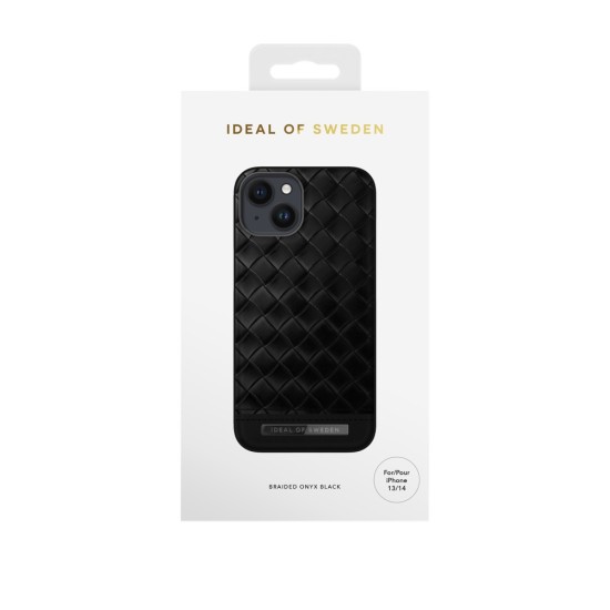 iDeal of Sweden Atelier SS21 Back Case priekš Apple iPhone 14 - Onyx Black - mākslīgās ādas aizmugures apvalks ar iebūvētu metālisku plāksni / bampers-vāciņš