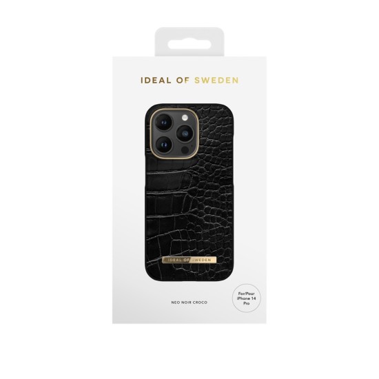 iDeal of Sweden Atelier AW20 Back Case priekš Apple iPhone 14 Pro - Neo Noir Croco - mākslīgās ādas aizmugures apvalks ar iebūvētu metālisku plāksni / bampers-vāciņš