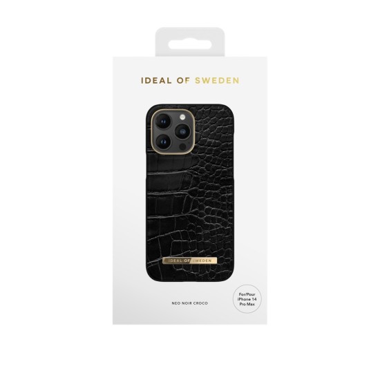 iDeal of Sweden Atelier AW20 Back Case priekš Apple iPhone 14 Pro Max - Neo Noir Croco - mākslīgās ādas aizmugures apvalks ar iebūvētu metālisku plāksni / bampers-vāciņš