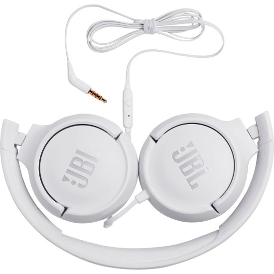 JBL T500 Pure Bass Sound Wired On-Ear Stereo Headphones with Remote and Mic jack 3.5mm - Baltas - Universālas stereo austiņas ar mikrofonu un pulti
