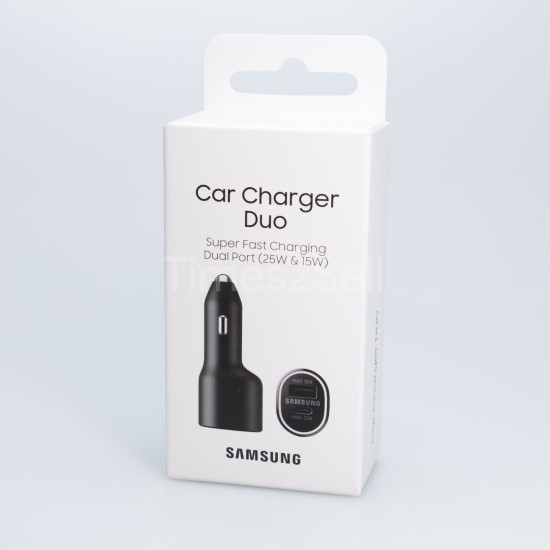 Samsung EP-L4020NBE Super Fast Car Charger Type-C 25W / USB 15W - Melns - USB un Type-C Auto lādētājs telefoniem un planšetdatoriem