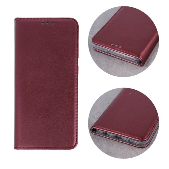 Smart Magnetic Case priekš Samsung Galaxy S23 5G S911 - Bordo - sāniski atverams mākslīgas ādas maciņš ar stendu