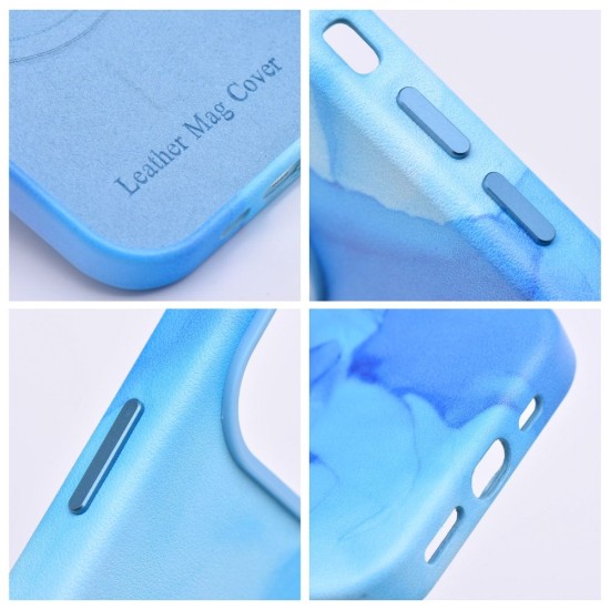 Leather MagSafe Back Case priekš Apple iPhone 12 / 12 Pro - Zils - mākslīgās ādas aizmugures apvalks / bampers-vāciņš