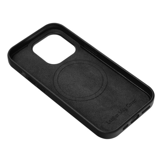 Leather MagSafe Back Case priekš Apple iPhone 13 - Melns - mākslīgās ādas aizmugures apvalks / bampers-vāciņš