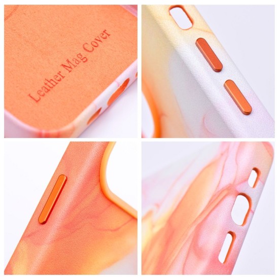 Leather MagSafe Back Case priekš Apple iPhone 14 - Oranžs - mākslīgās ādas aizmugures apvalks / bampers-vāciņš