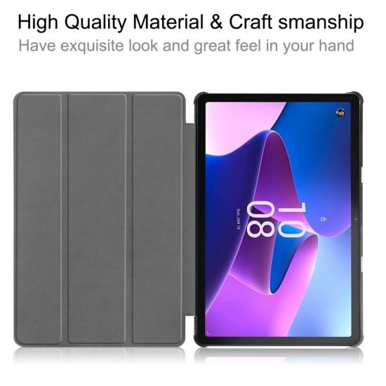 Tri-fold Stand PU Smart Auto Wake/Sleep Leather Case priekš Lenovo Tab M10 3rd Gen TB-328 - Gaiši Zils - sāniski atverams maciņš ar stendu