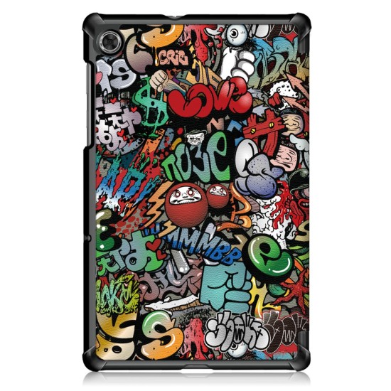 Tri-fold Stand PU Smart Auto Wake/Sleep Leather Case priekš Lenovo Tab M10 3rd Gen TB-328 - Grafiti - sāniski atverams maciņš ar stendu