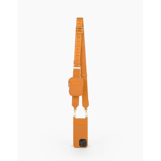 iDeal of Sweden Athena Necklace AS22 Back Case priekš Apple iPhone 12 / 12 Pro - Orange Sorbet - mākslīgās ādas aizmugures apvalks ar siksniņu un Airpods somiņu / bampers-vāciņš