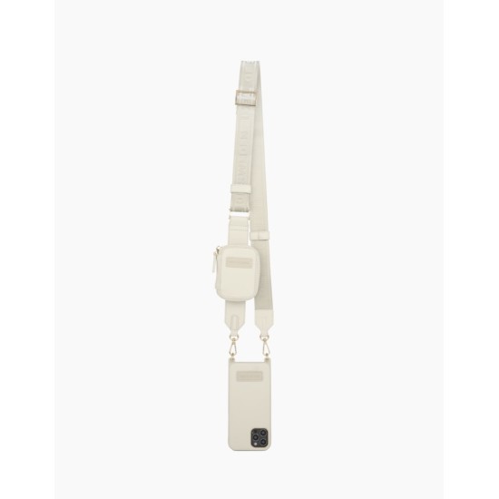 iDeal of Sweden Athena Necklace AS22 Back Case priekš Apple iPhone 13 Pro - Ecru - mākslīgās ādas aizmugures apvalks ar siksniņu un Airpods somiņu / bampers-vāciņš