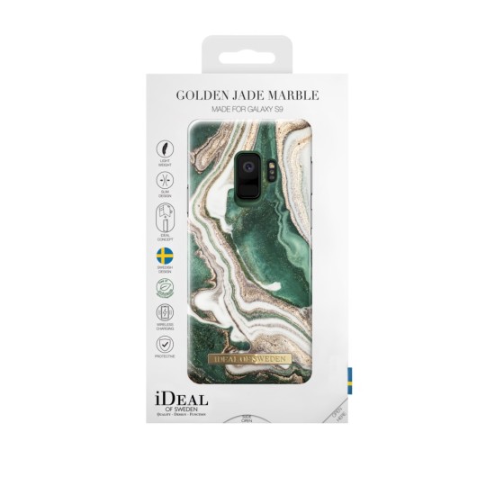 iDeal of Sweden Fashion AW18 Back Case priekš Samsung Galaxy S9 G960 - Golden Jade Marble - plastikāta aizmugures apvalks ar iebūvētu metālisku plāksni / bampers-vāciņš