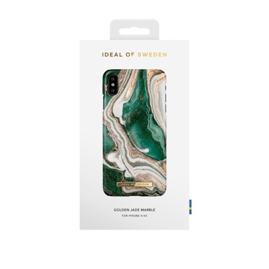 iDeal of Sweden Fashion AW18 Back Case priekš Apple iPhone X / XS - Golden Jade Marble - plastikāta aizmugures apvalks ar iebūvētu metālisku plāksni / bampers-vāciņš