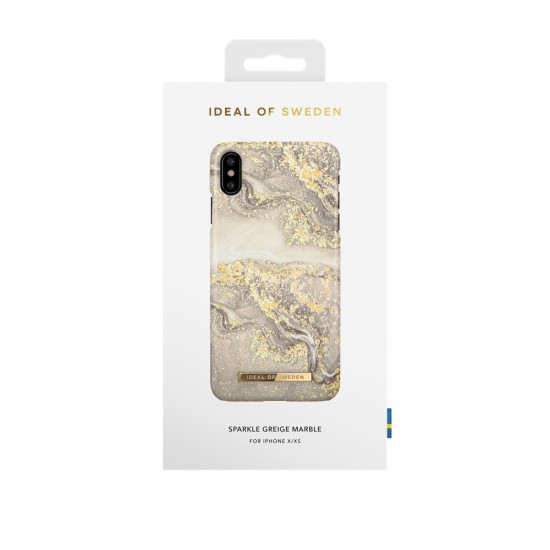 iDeal of Sweden Fashion SS19 Back Case priekš Apple iPhone X / XS - Sparkle Greige Marble - plastikāta aizmugures apvalks ar iebūvētu metālisku plāksni / bampers-vāciņš