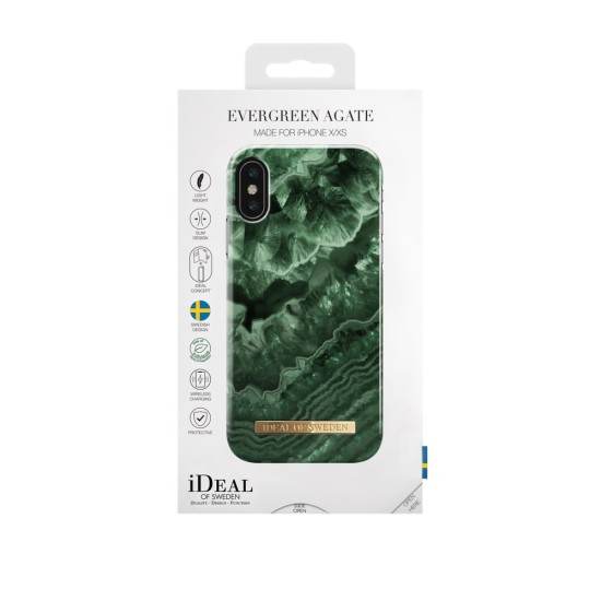 iDeal of Sweden Fashion DC19 Back Case priekš Apple iPhone X / XS - Evergreen Agate - plastikāta aizmugures apvalks ar iebūvētu metālisku plāksni / bampers-vāciņš