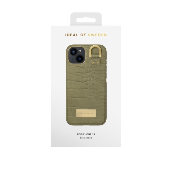 iDeal of Sweden Atelier SS22 Back Case priekš Apple iPhone 13 - Sage Croco - mākslīgās ādas aizmugures apvalks ar iebūvētu metālisku plāksni / bampers-vāciņš