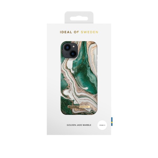 iDeal of Sweden Fashion AW18 Back Case priekš Apple iPhone 13 - Golden Jade Marble - plastikāta aizmugures apvalks ar iebūvētu metālisku plāksni / bampers-vāciņš
