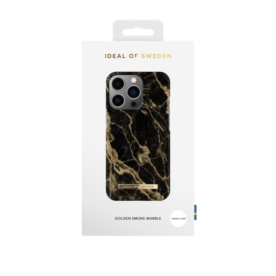 iDeal of Sweden Fashion SS20 Back Case priekš Apple iPhone 13 Pro - Golden Smoke Marble - plastikāta aizmugures apvalks ar iebūvētu metālisku plāksni / bampers-vāciņš