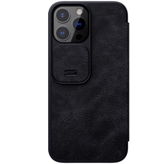 NILLKIN Qin Pro Series Card Holder Leather Flip Case priekš Samsung Galaxy S23 Ultra 5G S918 - Melns - sāniski atverams maciņš