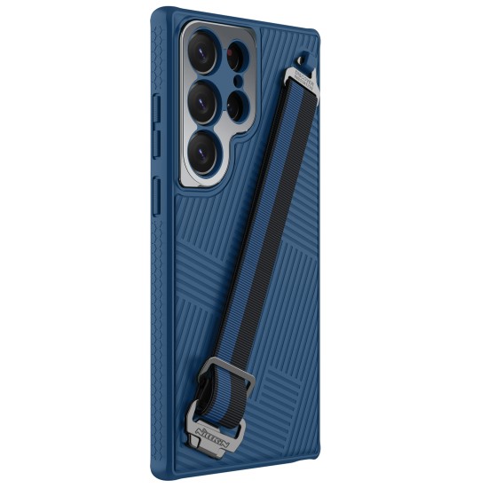 Nillkin Strap Hard Back Case priekš Samsung Galaxy S23 Ultra 5G S918 - Zils - silikona-plastikāta aizmugures apvalks ar turētāju / bampers-vāciņš