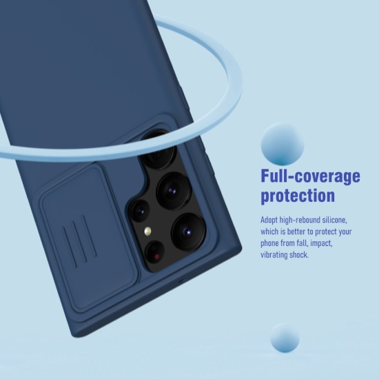 Nillkin Silky CamShield Slide Camera Back Case priekš Samsung Galaxy S23 Ultra 5G S918 - Zils - silikona aizmugures apvalks / bampers ar kameras aizsargmehānismu