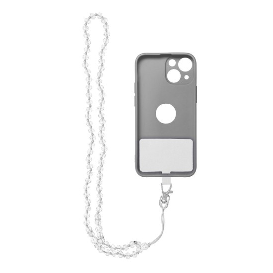 Crystal Diamond Pendant for the Phone / lenght 74cm - Balts - Kakla lente no plastmasas pērlītēm