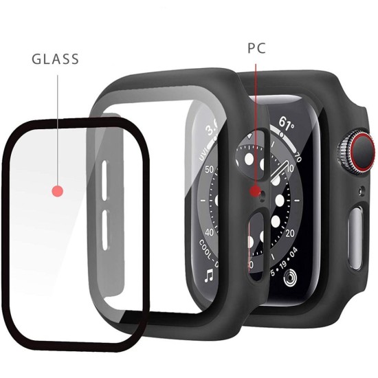 Tech-Protect Defense 360 Case with Tempered Glass priekš Apple Watch 7 / 8 / 9 (45mm) - Melns - plastikāta apvalks viedpulksteņiem ar aizsargstiklu