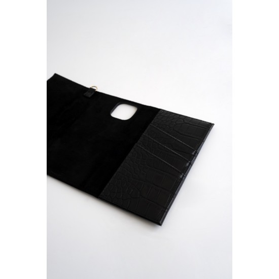 iDeal of Sweden Signature SS20 Clutch priekš Apple iPhone 11 Pro - Jet Black Croco - mākslīgās ādas grāmatveida maks rokassomas veidā ar siksniņu