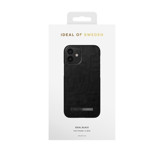 iDeal of Sweden Atelier AW21 Back Case priekš Apple iPhone 12 mini - Ideal Black - mākslīgās ādas aizmugures apvalks ar iebūvētu metālisku plāksni / bampers-vāciņš