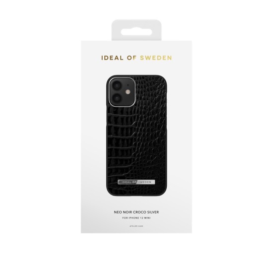 iDeal of Sweden Atelier SS21 Back Case для Apple iPhone 12 mini - Neo Noir Croco Silver - чехол-накладка из искусственной кожи с встроенной металической пластиной / бампер-крышка