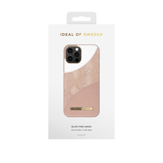iDeal of Sweden Atelier SS21 Back Case priekš Apple iPhone 12 Pro Max - Blush Pink Snake - mākslīgās ādas aizmugures apvalks ar iebūvētu metālisku plāksni / bampers-vāciņš