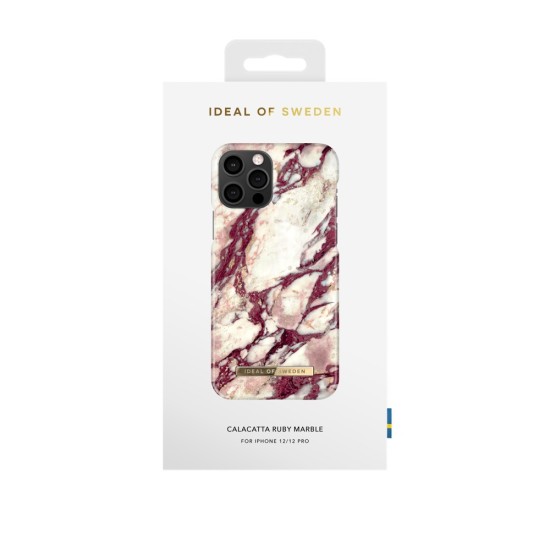 iDeal of Sweden Fashion MR21 Back Case priekš Apple iPhone 12 / 12 Pro - Calacatta Ruby Marble - plastikāta aizmugures apvalks ar iebūvētu metālisku plāksni / bampers-vāciņš