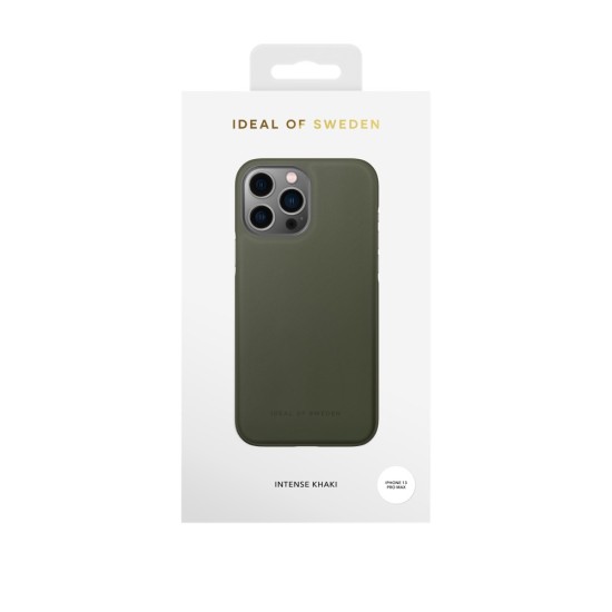 iDeal of Sweden Atelier AW21 Back Case priekš Apple iPhone 13 Pro Max - Intense Khaki - mākslīgās ādas aizmugures apvalks ar iebūvētu metālisku plāksni / bampers-vāciņš